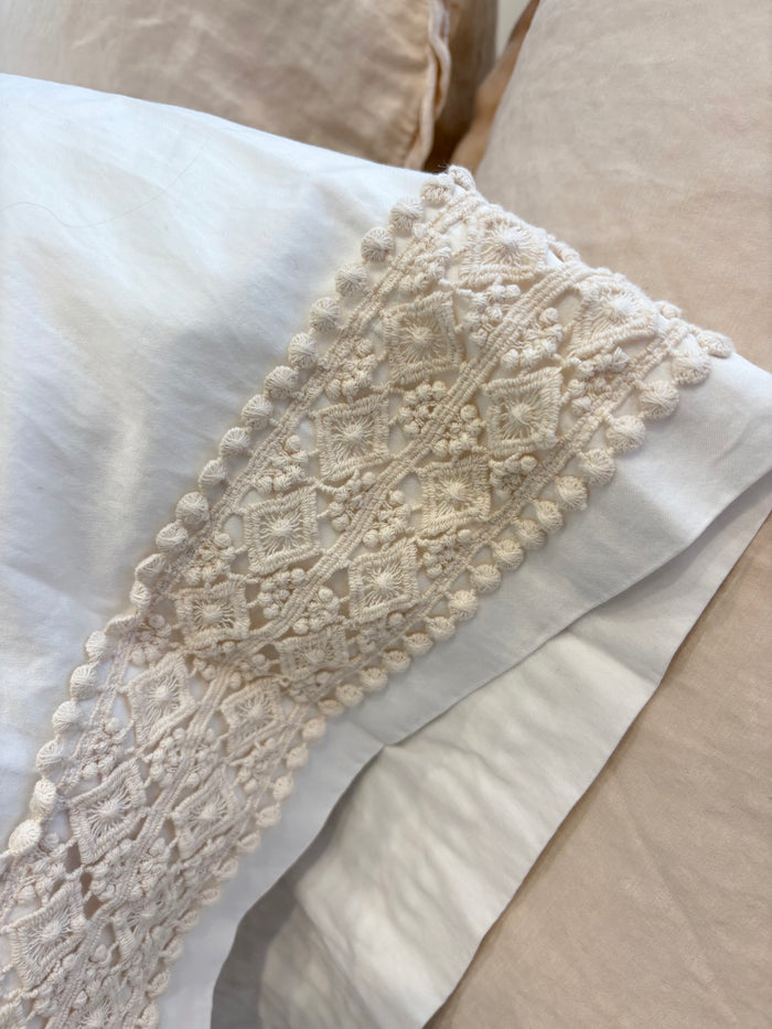 IN STOCK Bella Notte Linens Bria Pillowcase With Novola Lace, Parchment (Retired Color)