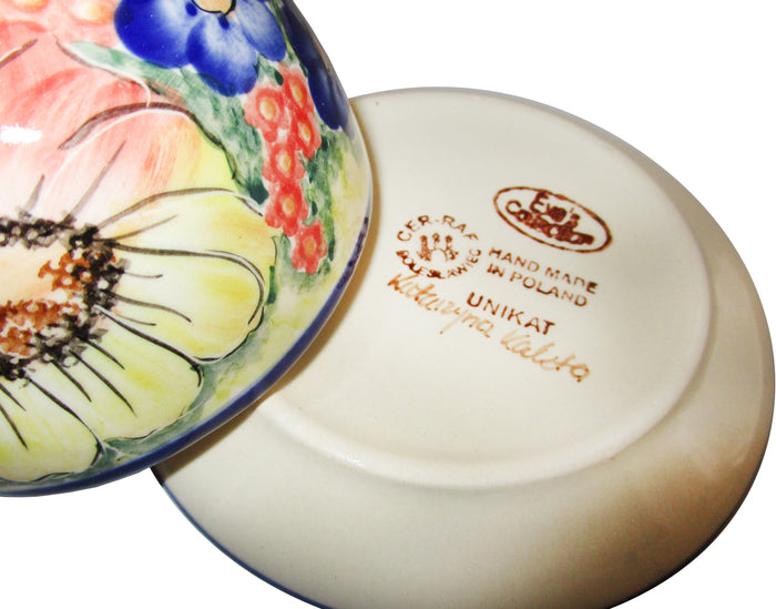 Boleslawiec Polish Pottery UNIKAT Cheese Lady Butter Dish "Flower Field"