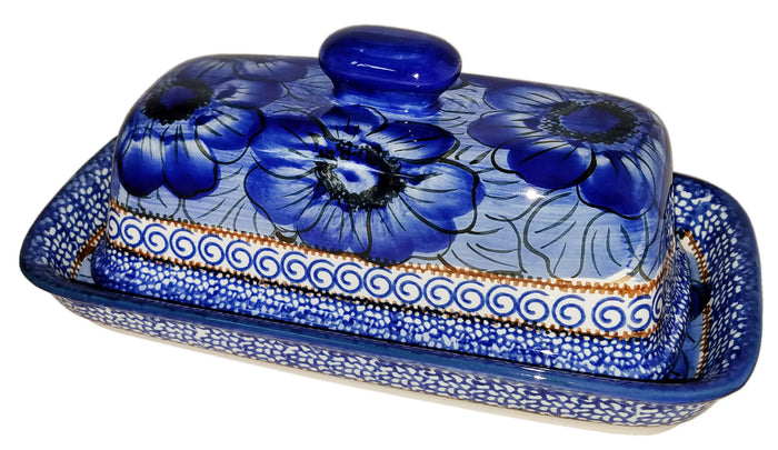 Boleslawiec Polish Pottery UNIKAT One Stick Butter Dish American Style "Blue Garden"
