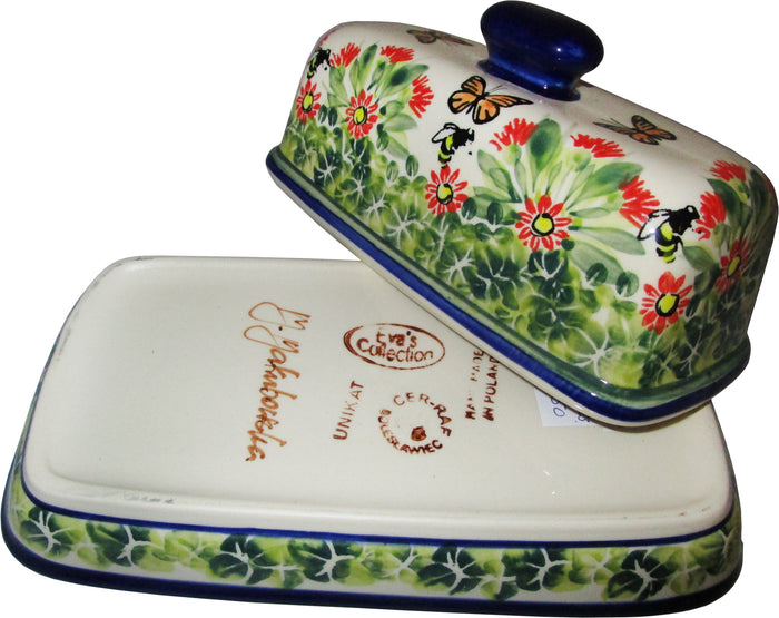 Boleslawiec Polish Pottery UNIKAT One Stick Butter Dish American Style "Spring"