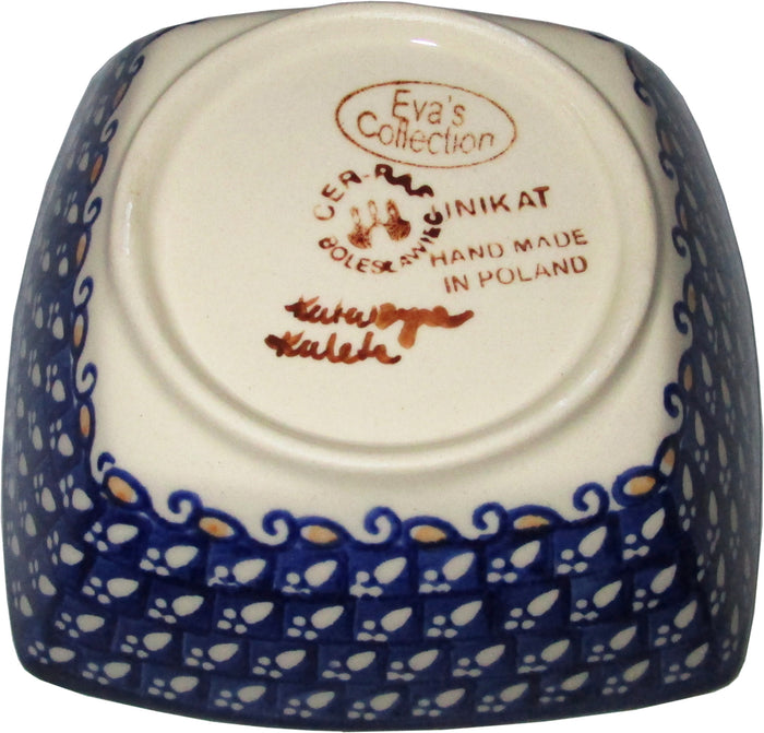 Boleslawiec Polish Pottery Unikat Serving or Ice Cream Square Bowl "Flower Field"