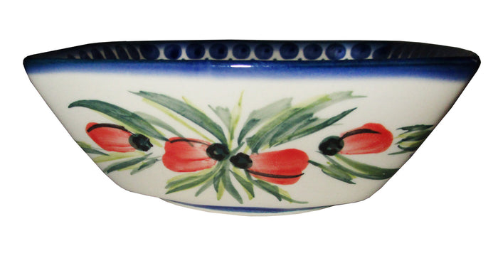 Boleslawiec Polish Pottery Unikat Serving or Ice Cream Square Bowl "Poppy Field"
