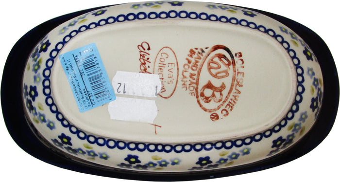 Boleslawiec Polish Pottery UNIKAT Small Oval Baking or Serving Dish "Forget Me Not"