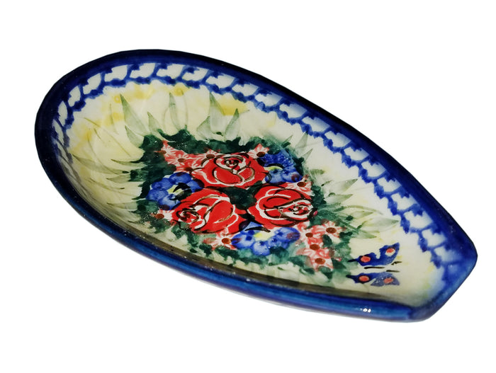 Boleslawiec Polish Pottery UNIKAT Spoon Rest "Wild Roses"