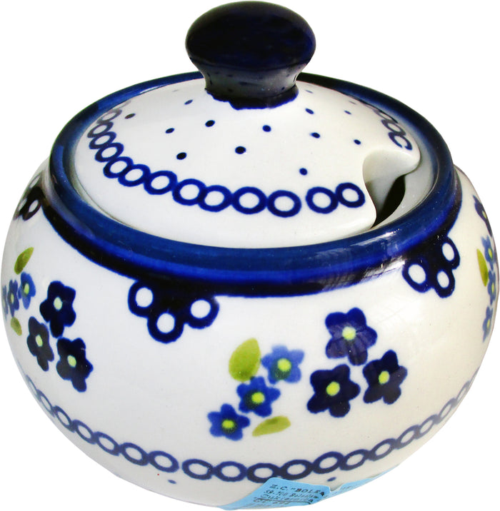 Boleslawiec Polish Pottery UNIKAT Sugar Bowl "Forget Me Not"