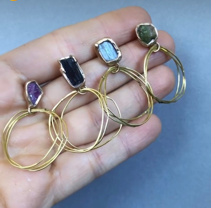 Emilie Shapiro Guardian Hoops Earring (Aquamarine, Ruby)