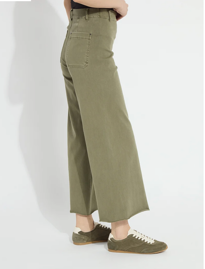 Lysse Erin Hi Waist Wide Leg Denim, Antique Wash, Green