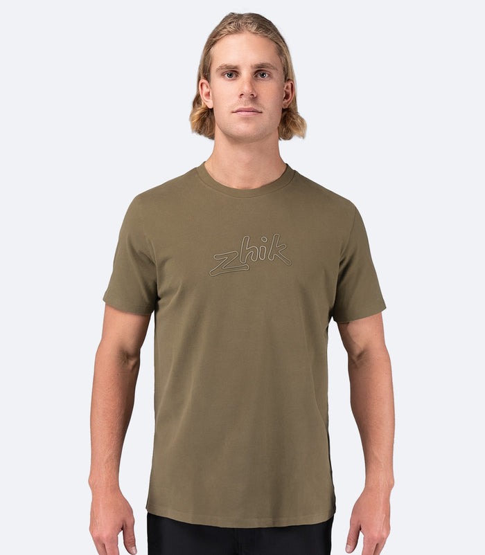 Mens Zhik Logo Cotton T-Shirt - Sea Kelp - Bosuns Boat