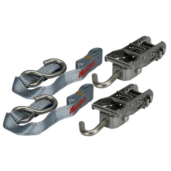 Relaxn Stainless Steel 'S' Hook to 'J' Hook Grey Ratchet Tie Down - 25mm x 1.5m - Sold in Pair