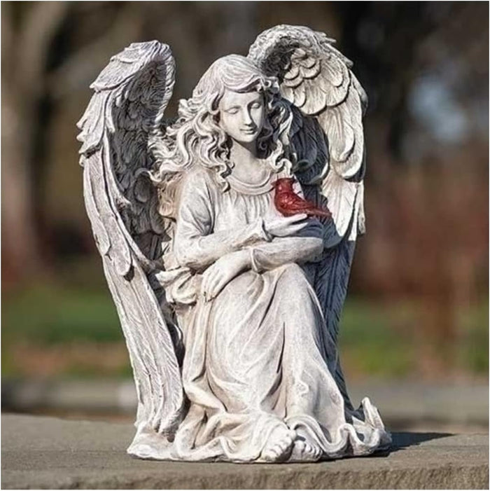 Roman Memorial Angel with Cardinal Garden Statue 11"