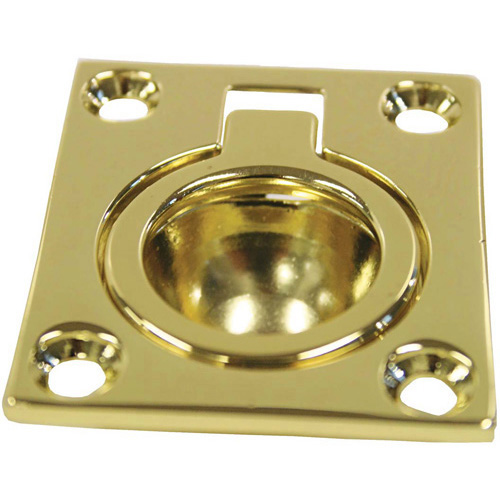 Small Flush Ring Pull - Rectangular - Brass - 43 x 37mm