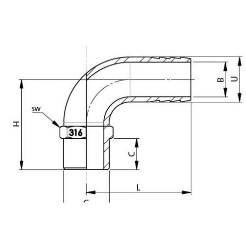 Vetus Male Angled Hose Connector 90° Stainless Steel (QB05M) - Bosuns Boat