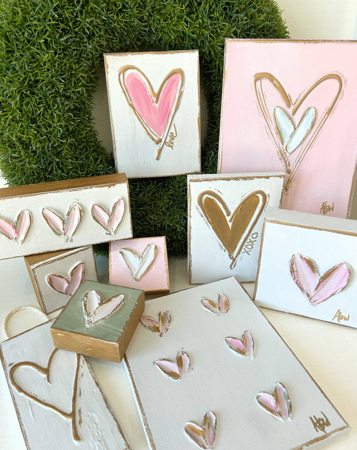 Wooden Heart Block (Pink, White)