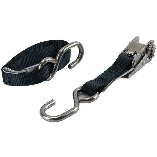 25mm x 1.5m Light Duty Stainless Steel Transom Ratchet Black Tie Down