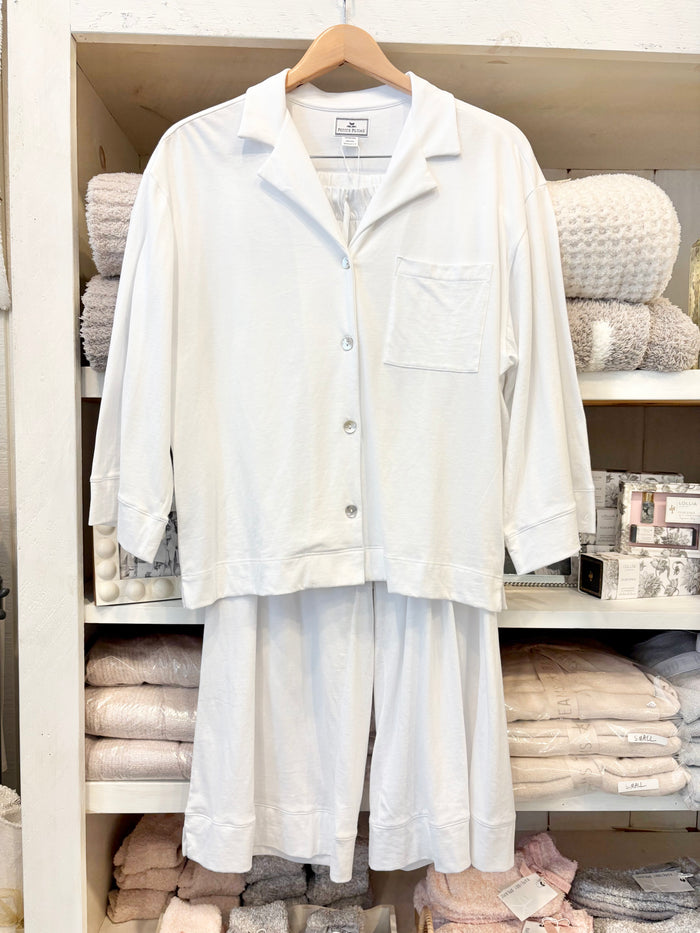 Olivia Wide Leg Pima Pajama Set, White