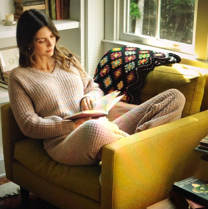 Cozy Marshmallow Waffle V-Neck Lounge Set