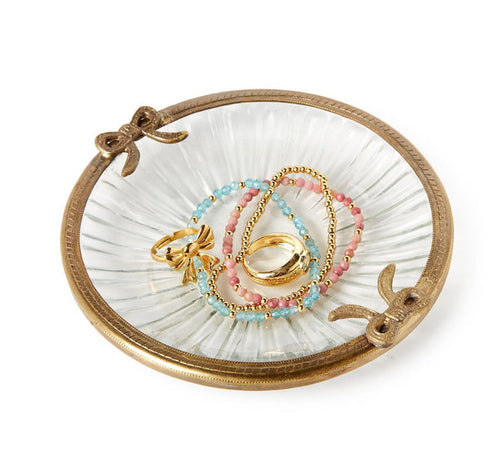 Antique Gold Round Trinket Tray with Bow