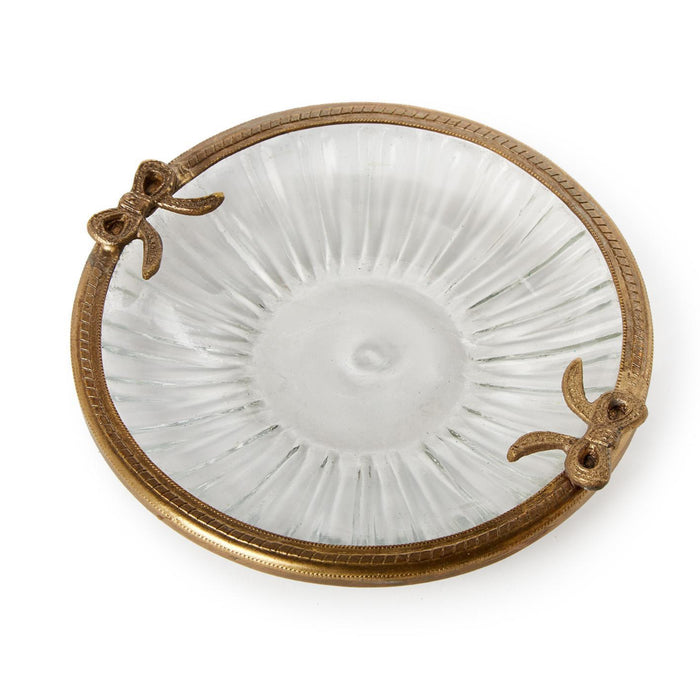 Antique Gold Round Trinket Tray with Bow