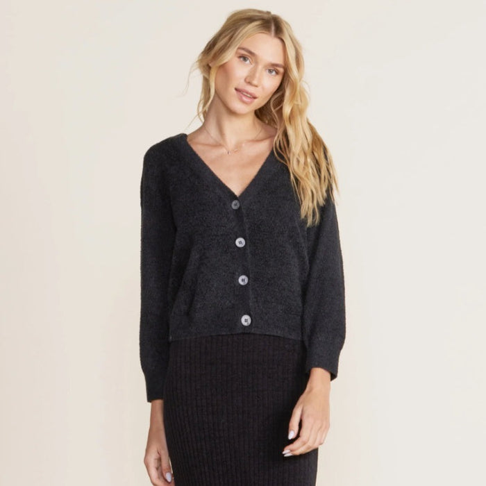 Barefoot Dreams CozyChic Lite Diamond Pointelle Cardigan, Black (LAST ONE, L)