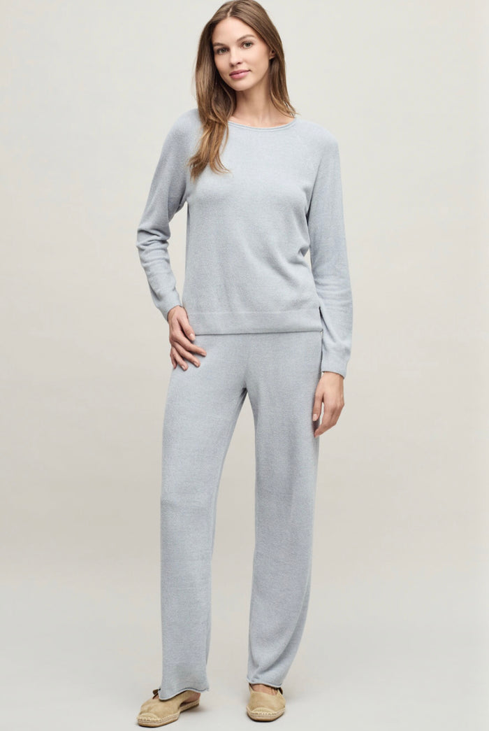 Barefoot Dreams CozyChic Lite Jersey Roll Pullover & Wide Leg Pant Set, Frost (Size XS)