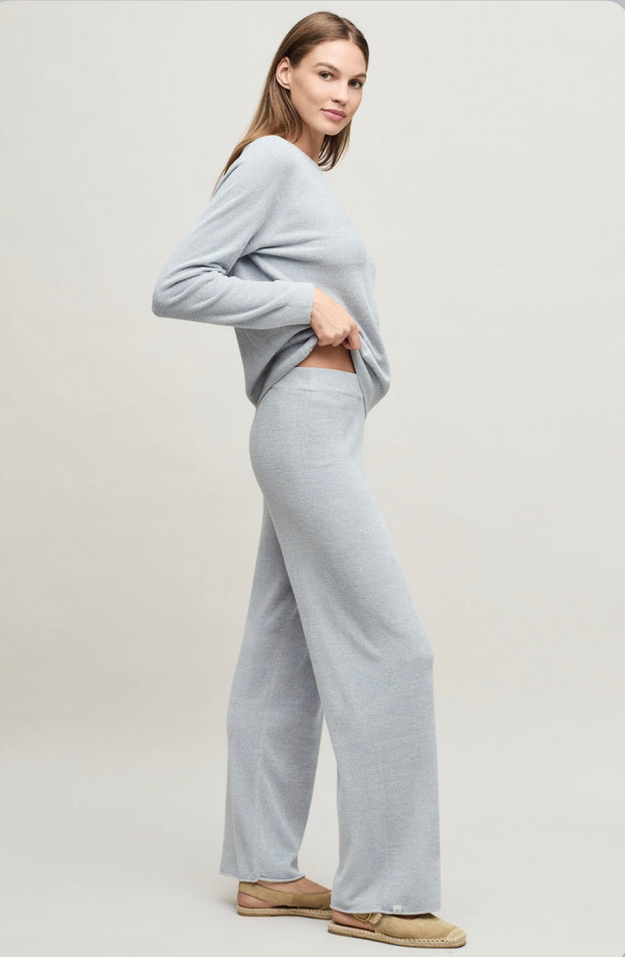 Barefoot Dreams CozyChic Lite Jersey Roll Pullover & Wide Leg Pant Set, Frost (Size XS)