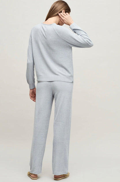 Barefoot Dreams CozyChic Lite Jersey Roll Pullover & Wide Leg Pant Set, Frost (Size XS)