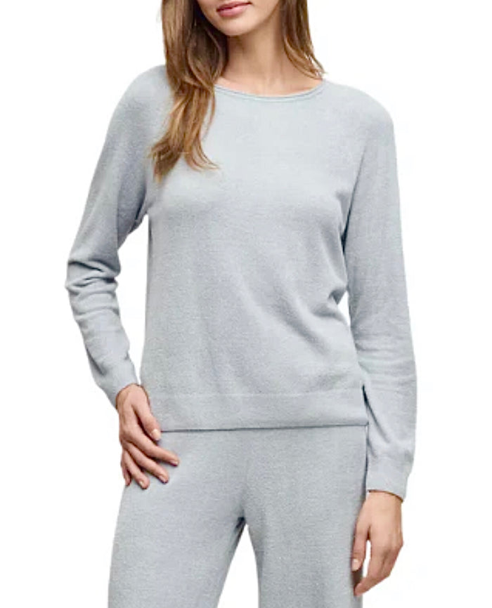 Barefoot Dreams CozyChic Lite Jersey Roll Pullover & Wide Leg Pant Set, Frost (Size XS)