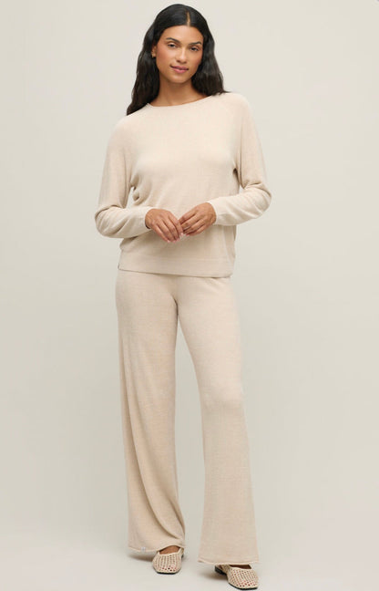 Barefoot Dreams CozyChic Lite Jersey Roll Pullover & Wide Leg Pant Set, Stone