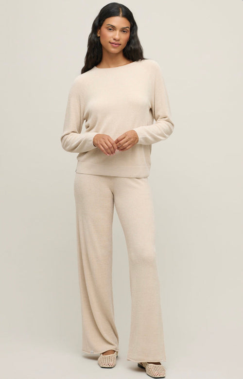 Barefoot Dreams CozyChic Lite Jersey Roll Pullover & Wide Leg Pant Set, Stone