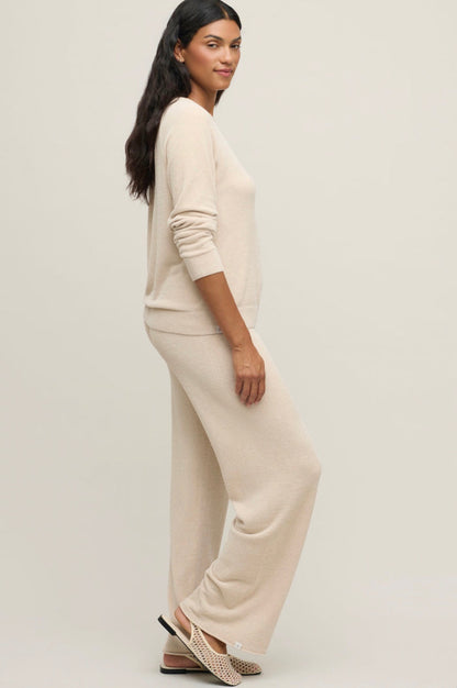 Barefoot Dreams CozyChic Lite Jersey Roll Pullover & Wide Leg Pant Set, Stone