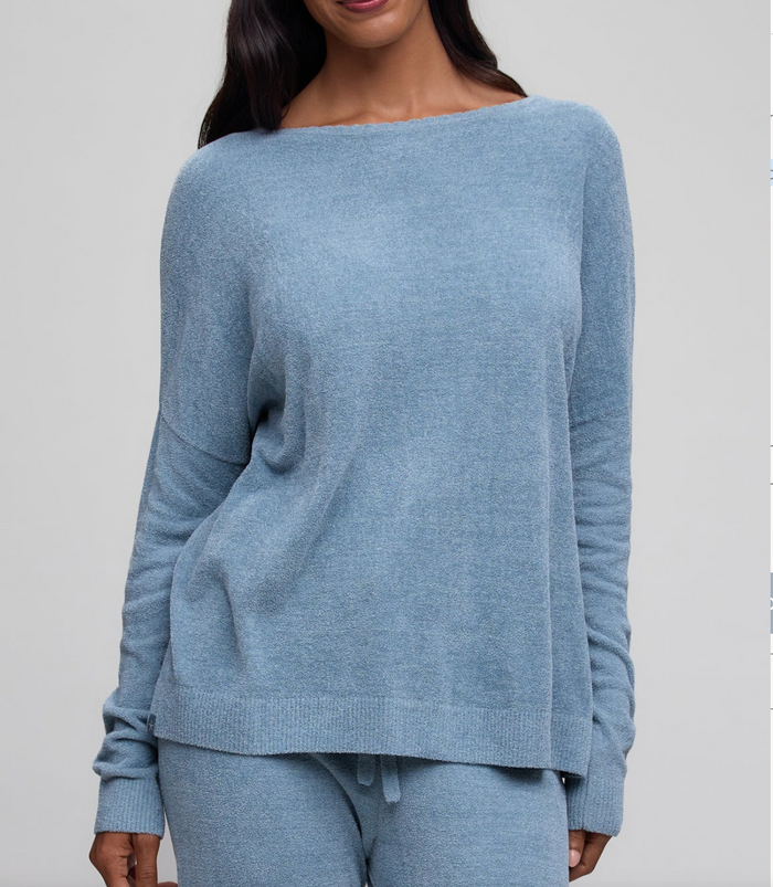 Barefoot Dreams CozyChic Ultra Lite Scallop Neck Slouchy Pullover, Blue Aura