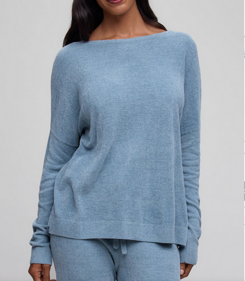 Barefoot Dreams CozyChic Ultra Lite Scallop Neck Slouchy Pullover, Blue Aura