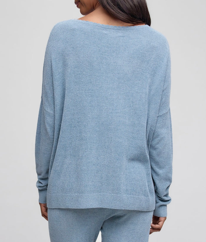 Barefoot Dreams CozyChic Ultra Lite Scallop Neck Slouchy Pullover, Blue Aura