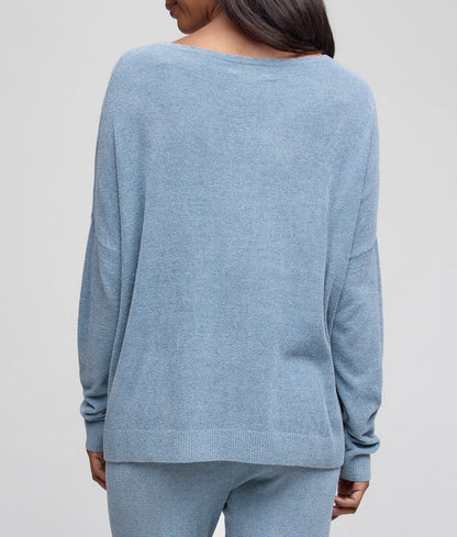 Barefoot Dreams CozyChic Ultra Lite Scallop Neck Slouchy Pullover, Blue Aura