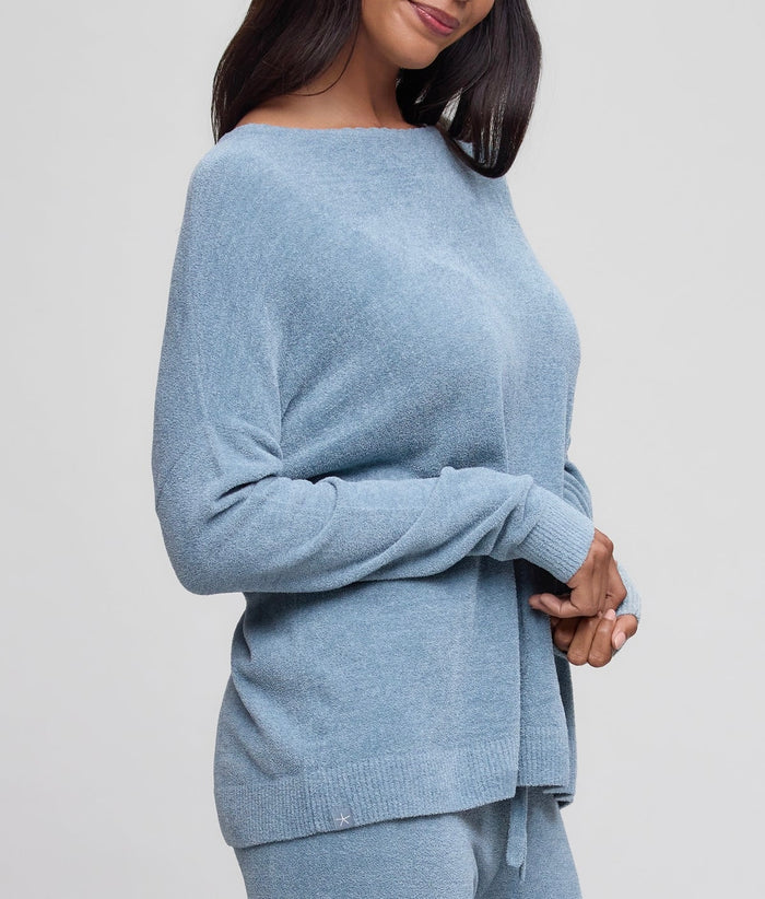 Barefoot Dreams CozyChic Ultra Lite Scallop Neck Slouchy Pullover, Blue Aura