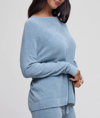 Barefoot Dreams CozyChic Ultra Lite Scallop Neck Slouchy Pullover, Blue Aura