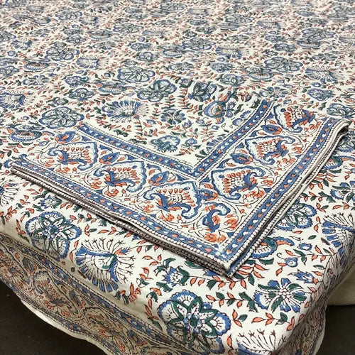 Blue Starflower Block Print Tablecloth-60" x 60"
