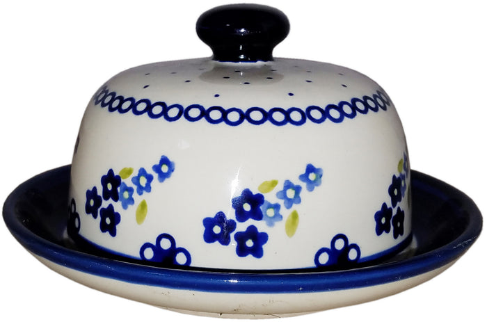 Boleslawiec Polish Pottery Covered Butter or Cheese Dish "Forget Me Not"