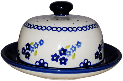 Boleslawiec Polish Pottery Covered Butter or Cheese Dish "Forget Me Not"