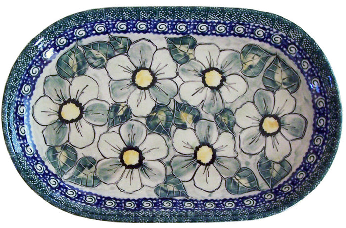 Boleslawiec Polish Pottery UNIKAT 11" long Serving Platter "Green Garden"