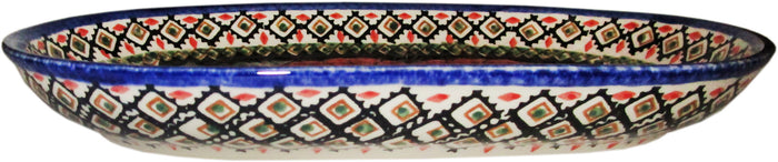Boleslawiec Polish Pottery UNIKAT 11" long Serving Platter "Red Garden"
