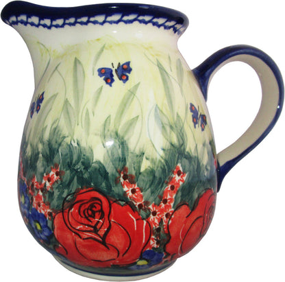 Boleslawiec Polish Pottery UNIKAT 1L Pitcher Water or Milk Jug "Wild Roses"