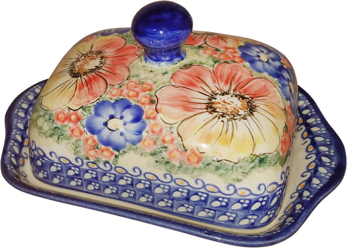 Boleslawiec Polish Pottery UNIKAT Butter Dish "Flower Field"