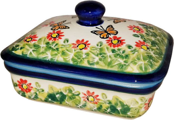 Boleslawiec Polish Pottery UNIKAT Butter Dish, Serving or Storage Box "Spring"