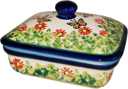 Boleslawiec Polish Pottery UNIKAT Butter Dish, Serving or Storage Box "Spring"
