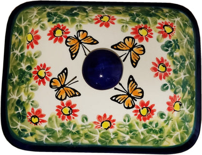 Boleslawiec Polish Pottery UNIKAT Butter Dish, Serving or Storage Box "Spring"
