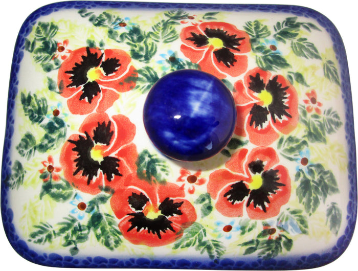 Boleslawiec Polish Pottery UNIKAT Butter Dish, Serving or Storage Box "Summer Day"