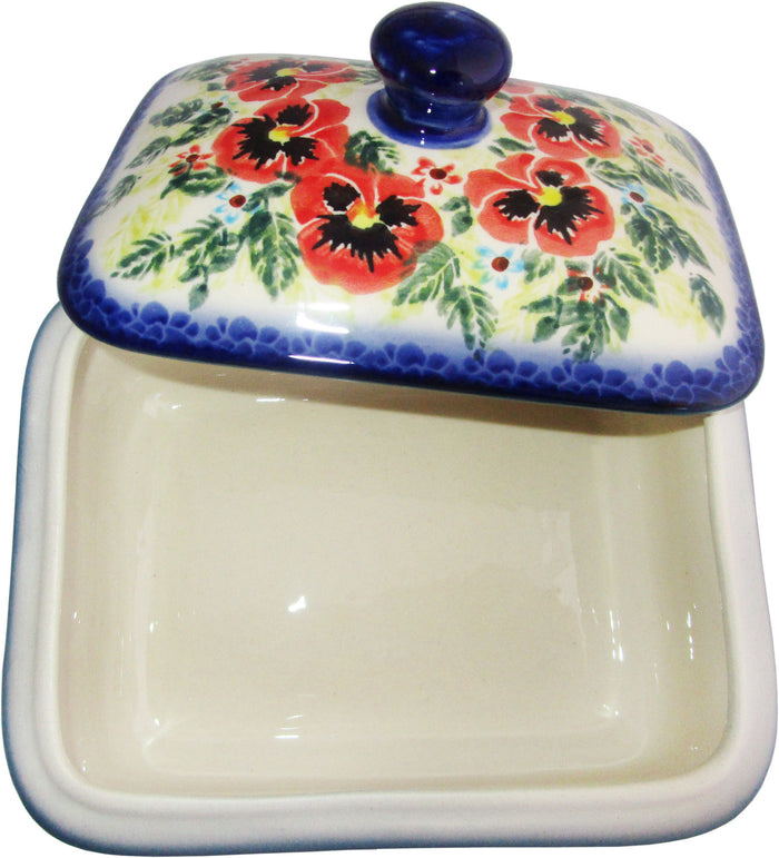 Boleslawiec Polish Pottery UNIKAT Butter Dish, Serving or Storage Box "Summer Day"
