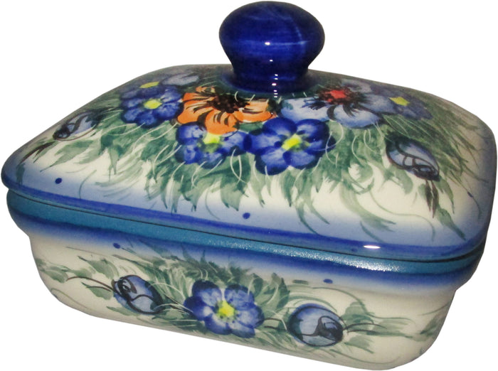 Boleslawiec Polish Pottery UNIKAT Butter Dish, Serving or Storage Box "Wild Field"