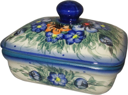 Boleslawiec Polish Pottery UNIKAT Butter Dish, Serving or Storage Box "Wild Field"
